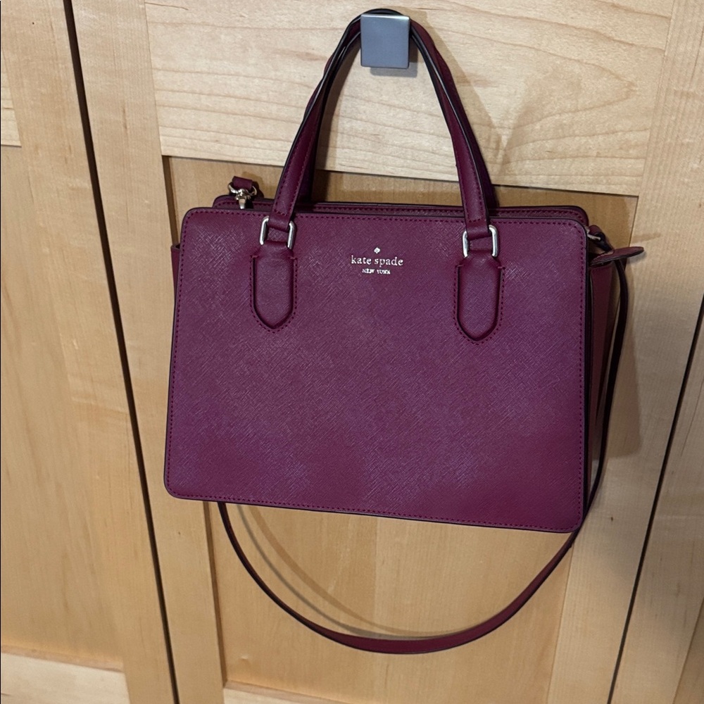 kate spade Plum Saffiano Leather Top-Handle Satchel with Crossbody Strap